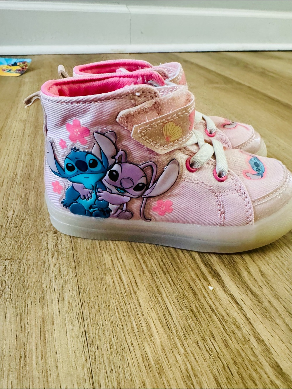Disney Light Up Pink Kids High-Top Sneakers with Stitch Characters